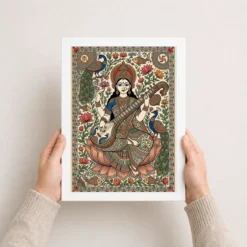 madhubani saraswati veena flowing patterns folk art 15 white 3