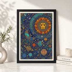 Alternative view of Madhubani Solar System Sun Moon Stars Cosmic Folk Art Photo Frame