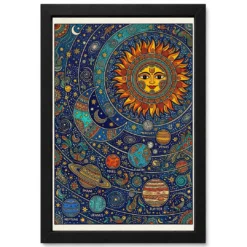 Madhubani Solar System Sun Moon Stars Cosmic Folk Art Photo Frame