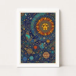 madhubani solar system sun moon stars cosmic folk art 12 white main