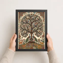 madhubani tree of life birds animals colorful folk art 03 black 3