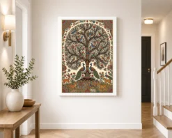 madhubani tree of life birds animals colorful folk art 03 white 2