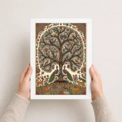 madhubani tree of life birds animals colorful folk art 03 white 3