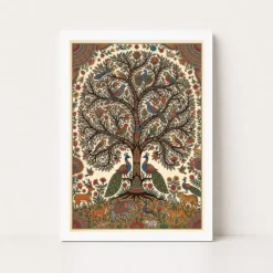 madhubani tree of life birds animals colorful folk art 03 white main