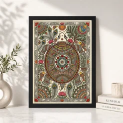 Alternative view of Madhubani Turtle Motif Auspicious Vibrant Intricate Folk Art Photo Frame