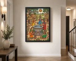 madhubani village life women well rural india folk art 14 black 2