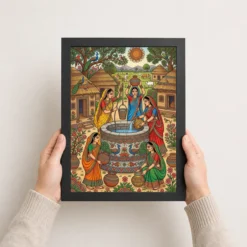madhubani village life women well rural india folk art 14 black 3