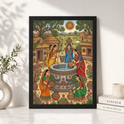 madhubani village life women well rural india folk art 14 black 4