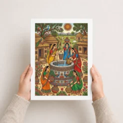 madhubani village life women well rural india folk art 14 white 3