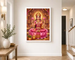 mahalakshmi four arms lotus gold pink diwali devotional art 02 white 2