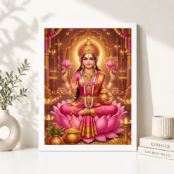 mahalakshmi four arms lotus gold pink diwali devotional art 02 white 4