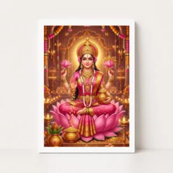 mahalakshmi four arms lotus gold pink diwali devotional art 02 white main
