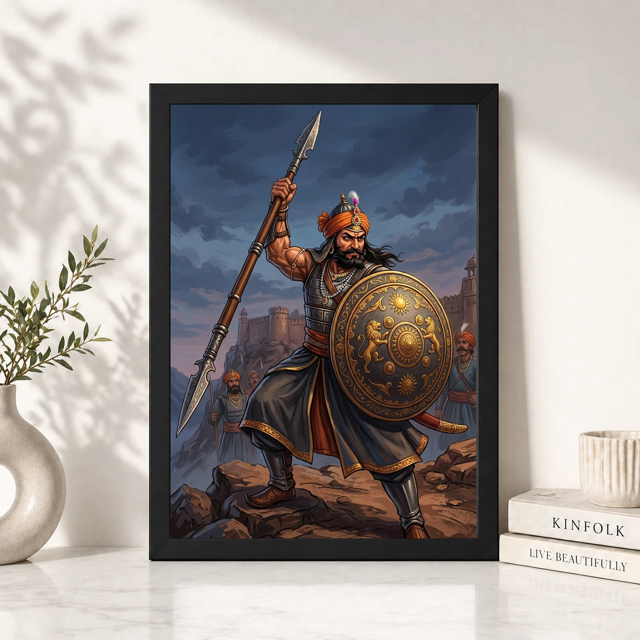 Maharana Pratap Lifting Spear Shield Warrior Strength Art Photo Frame 6 Maharana Pratap Lifting Spear Shield Warrior Strength Art Photo Frame - Image 6