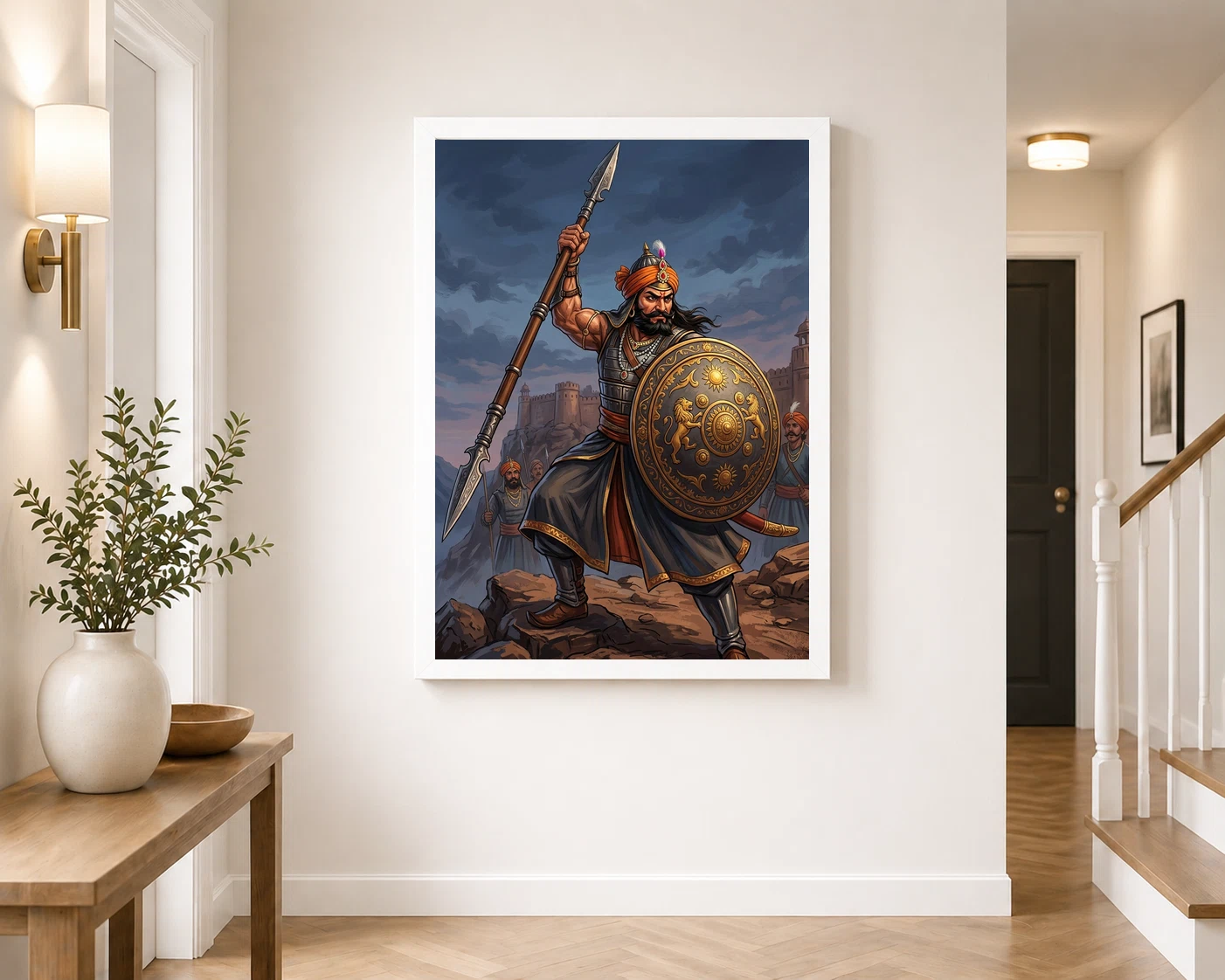 Maharana Pratap Lifting Spear Shield Warrior Strength Art Photo Frame 4 Maharana Pratap Lifting Spear Shield Warrior Strength Art Photo Frame - Image 4