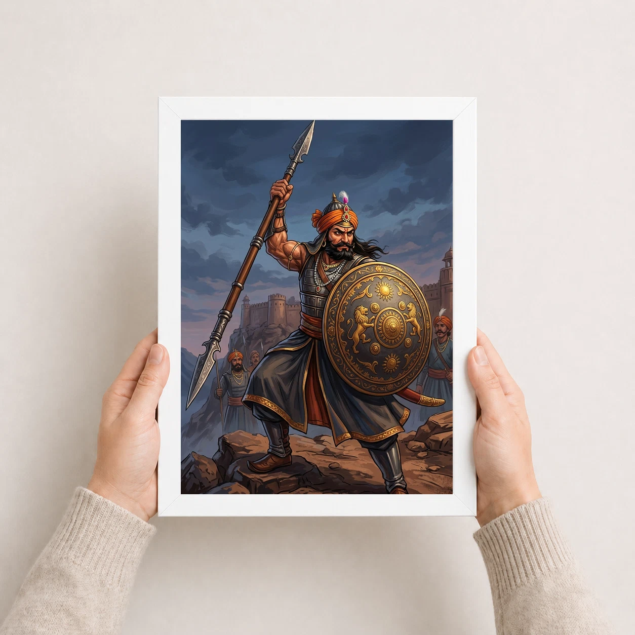 Maharana Pratap Lifting Spear Shield Warrior Strength Art Photo Frame 5 Maharana Pratap Lifting Spear Shield Warrior Strength Art Photo Frame - Image 5