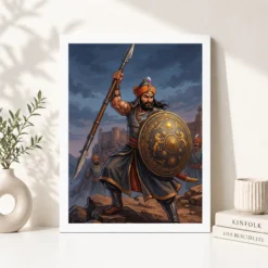 Alternative view of Maharana Pratap Lifting Spear Shield Warrior Strength Art Photo Frame