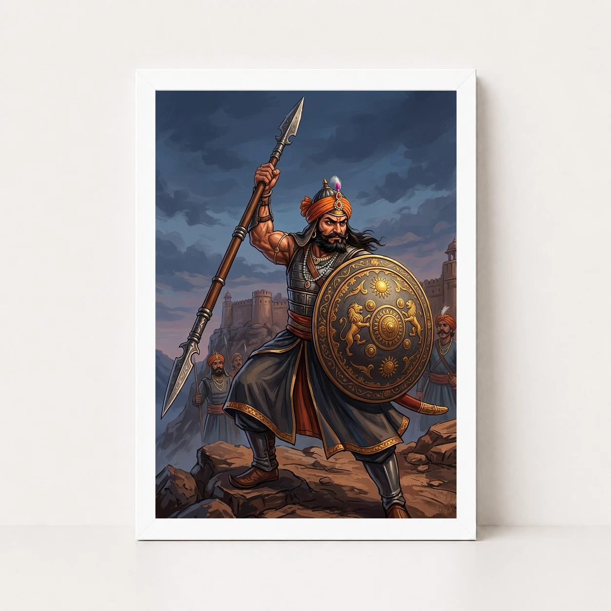 Maharana Pratap Lifting Spear Shield Warrior Strength Art Photo Frame 3 Maharana Pratap Lifting Spear Shield Warrior Strength Art Photo Frame - Image 3
