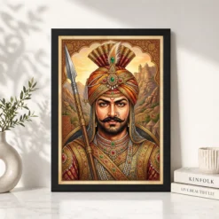Maharana Pratap Portrait Royal Turban Spear Rajasthani Art Photo Frame 13 maharana pratap portrait royal turban spear rajasthani art 03 black 4