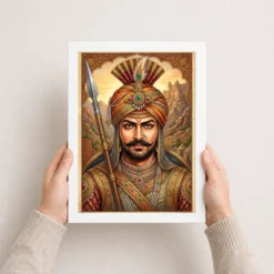 Maharana Pratap Portrait Royal Turban Spear Rajasthani Art Photo Frame 12 maharana pratap portrait royal turban spear rajasthani art 03 white 3