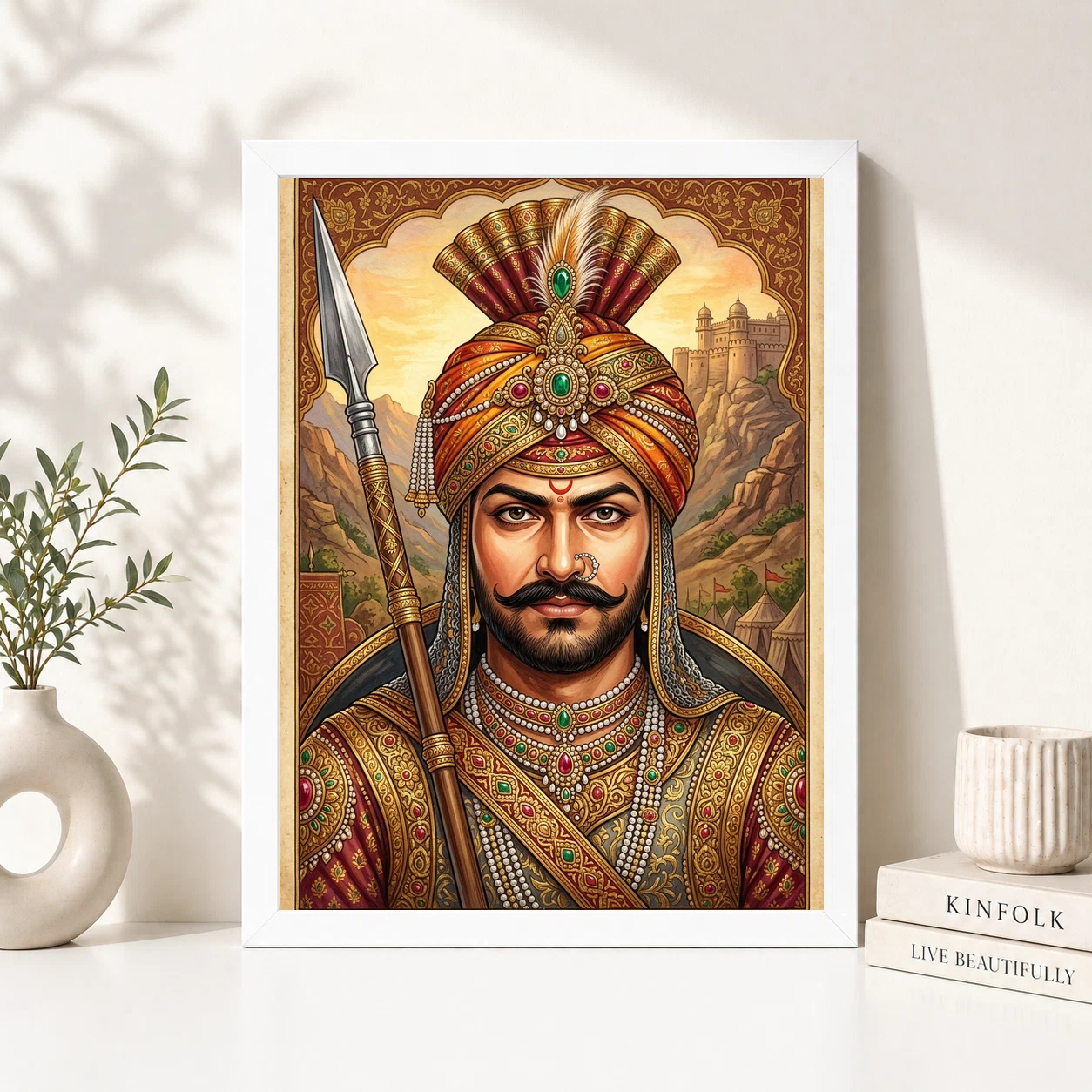 Maharana Pratap Portrait Royal Turban Spear Rajasthani Art Photo Frame 2 Maharana Pratap Portrait Royal Turban Spear Rajasthani Art Photo Frame - Image 2