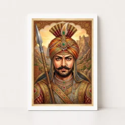 Maharana Pratap Portrait Royal Turban Spear Rajasthani Art Photo Frame 10 maharana pratap portrait royal turban spear rajasthani art 03 white main
