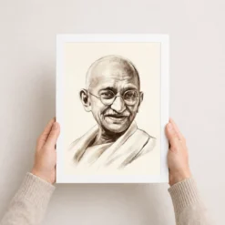 mahatma gandhi charcoal sketch portrait round glasses art 01 white 3