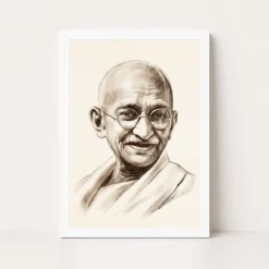 mahatma gandhi charcoal sketch portrait round glasses art 01 white main