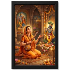 Meera Bai Krishna Devotion Bhakti Saffron Spiritual Art Photo Frame