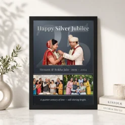 parents anniversary 25th silver heart milestone celebration photo frame 02 black 4