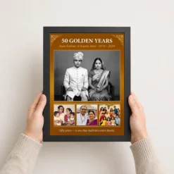 parents anniversary 50th golden rose heart milestone photo frame 02 black 3