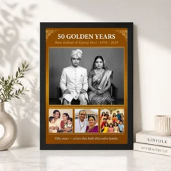 parents anniversary 50th golden rose heart milestone photo frame 02 black 4