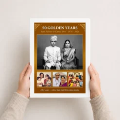parents anniversary 50th golden rose heart milestone photo frame 02 white 3