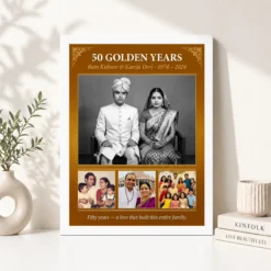 parents anniversary 50th golden rose heart milestone photo frame 02 white 4