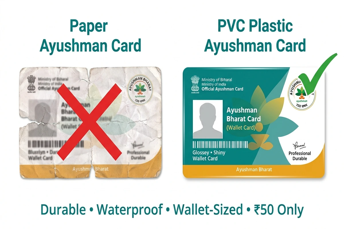 PVC Ayushman Bharat plastic card vs paper card – durable waterproof wallet-sized at ₹50