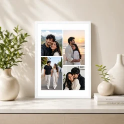 romantic couple selfie beach sunset four photo frame white 2