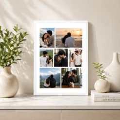 Romantic Couple Travel Moments 7 Photo Collage Frame Wall Art 7 romantic couple travel moments photo collage frame white 2