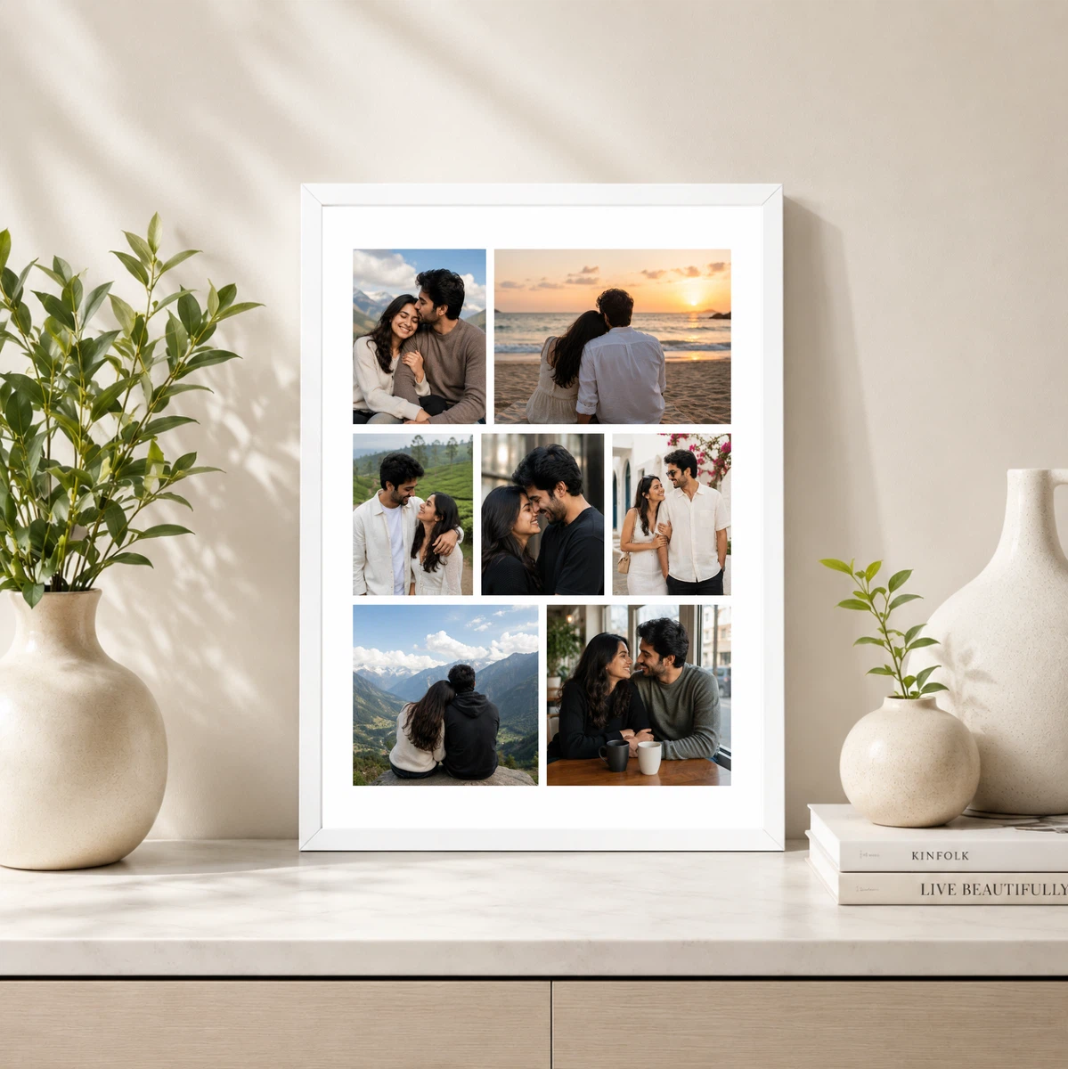Romantic Couple Travel Moments 7 Photo Collage Frame Wall Art 4 Romantic Couple Travel Moments 7 Photo Collage Frame Wall Art - Image 4