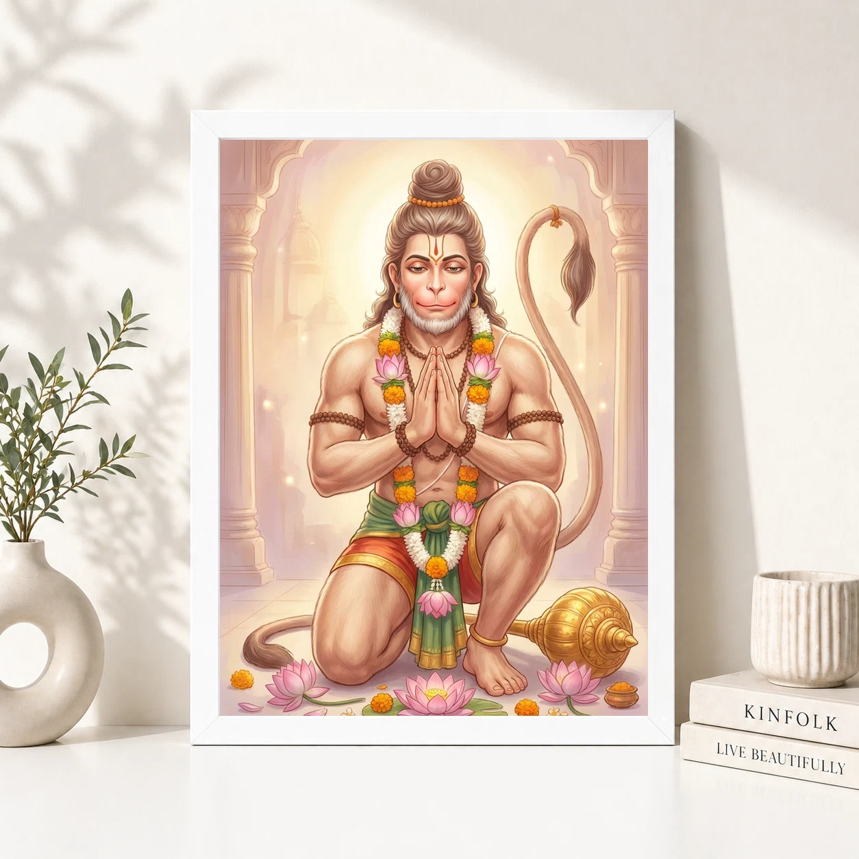 Sankat Mochan Hanuman Serene Lotus Peaceful Devotional Art Photo Frame 5 Sankat Mochan Hanuman Serene Lotus Peaceful Devotional Art Photo Frame - Image 5