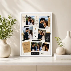 Scrapbook Style Vintage Couple Photo Collage Frame Wall Art 7 scrapbook style couple photo collage frame white 2