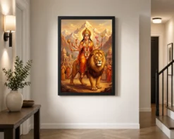 Sherawali Mata Durga Lion Mountain Saffron Gold Art Photo Frame 14 sherawali mata durga lion mountain saffron gold art 19 black 2