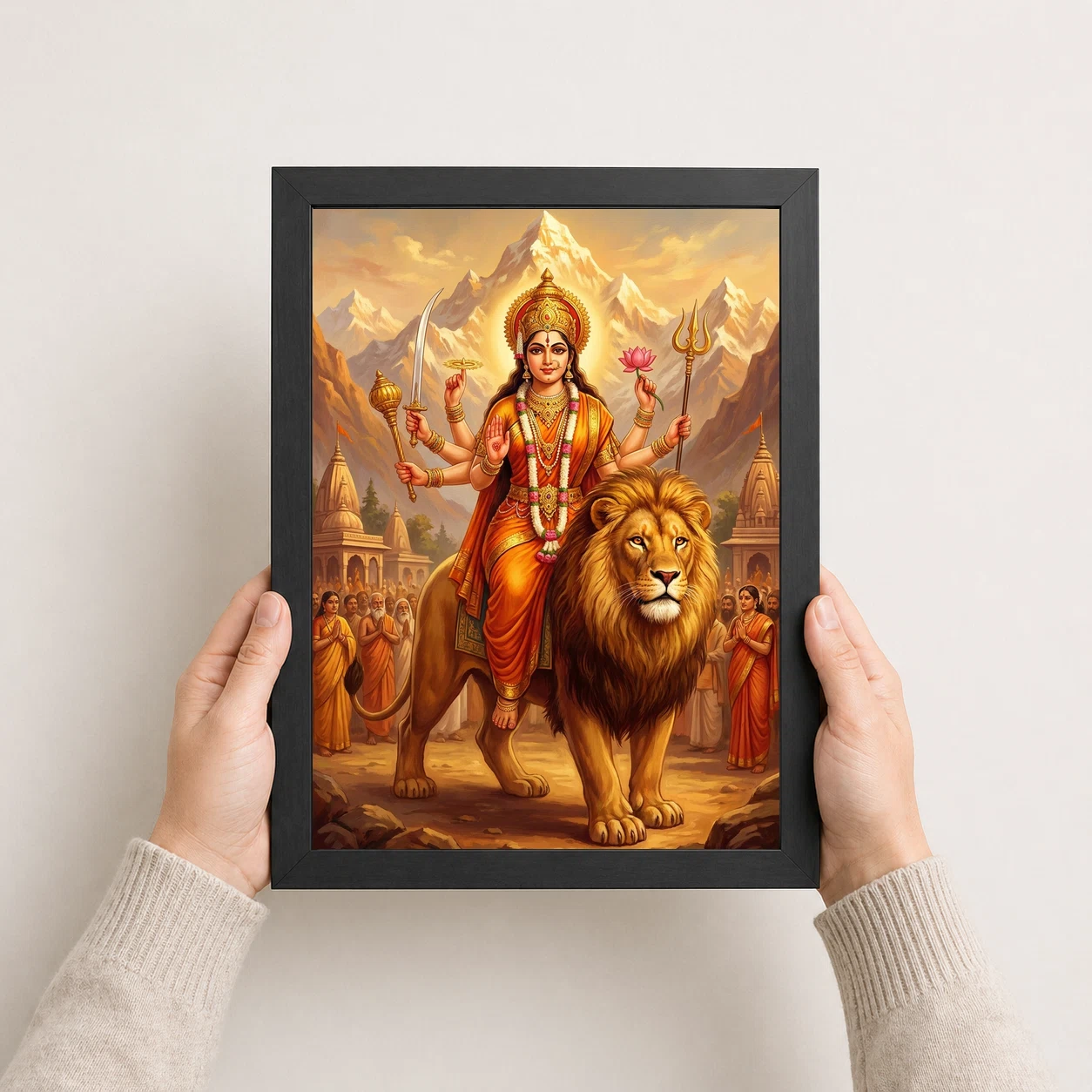 Sherawali Mata Durga Lion Mountain Saffron Gold Art Photo Frame 8 Sherawali Mata Durga Lion Mountain Saffron Gold Art Photo Frame - Image 8