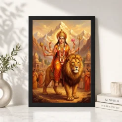 Sherawali Mata Durga Lion Mountain Saffron Gold Art Photo Frame 13 sherawali mata durga lion mountain saffron gold art 19 black 4