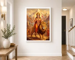 Sherawali Mata Durga Lion Mountain Saffron Gold Art Photo Frame 11 sherawali mata durga lion mountain saffron gold art 19 white 2