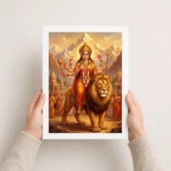 Sherawali Mata Durga Lion Mountain Saffron Gold Art Photo Frame 12 sherawali mata durga lion mountain saffron gold art 19 white 3