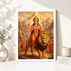 Alternative view of Sherawali Mata Durga Lion Mountain Saffron Gold Art Photo Frame