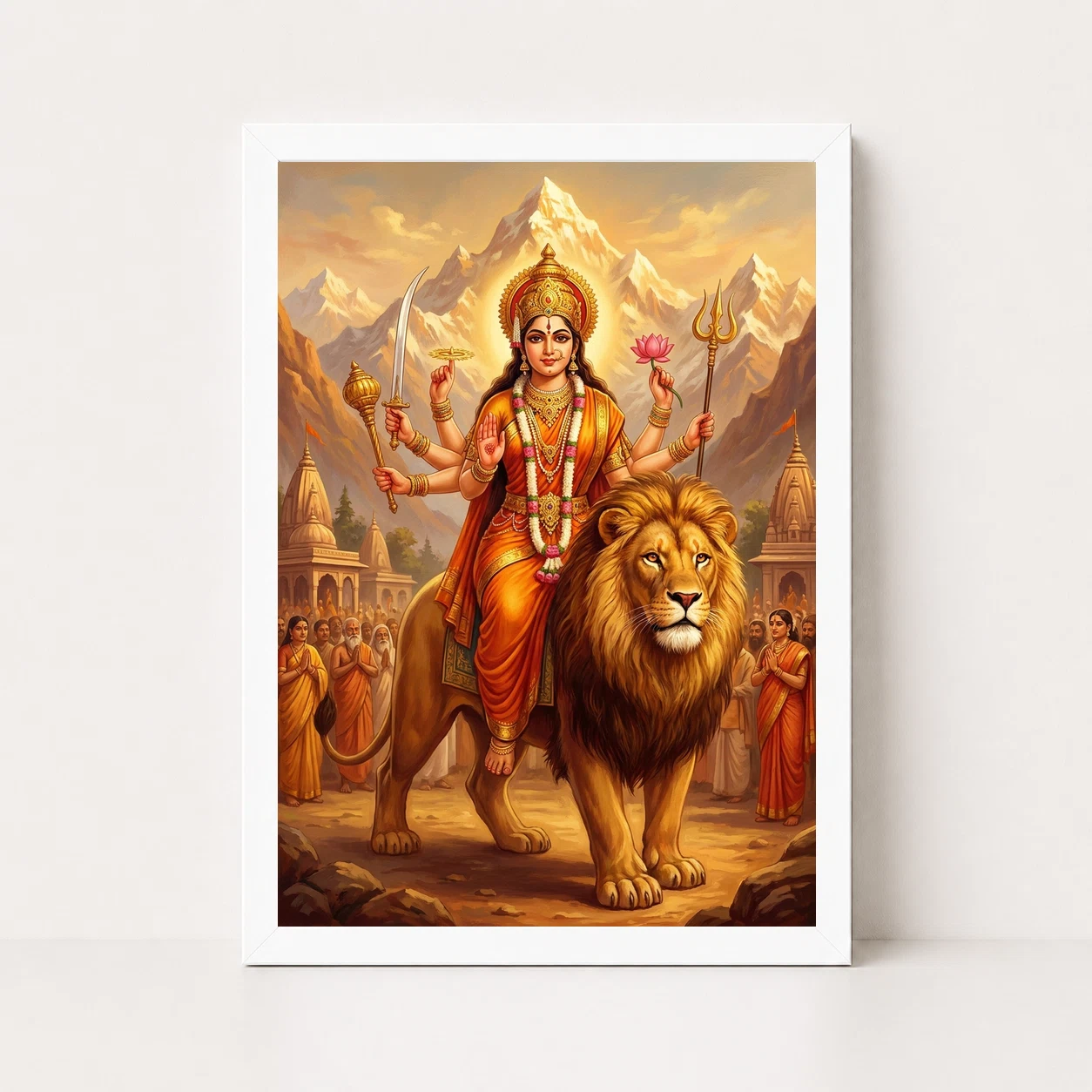 Sherawali Mata Durga Lion Mountain Saffron Gold Art Photo Frame 3 Sherawali Mata Durga Lion Mountain Saffron Gold Art Photo Frame - Image 3