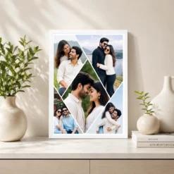 Triangle Diamond Cut 5 Photo Couple Photo Collage Frame 7 triangle diamond cut couple photo collage frame white 2