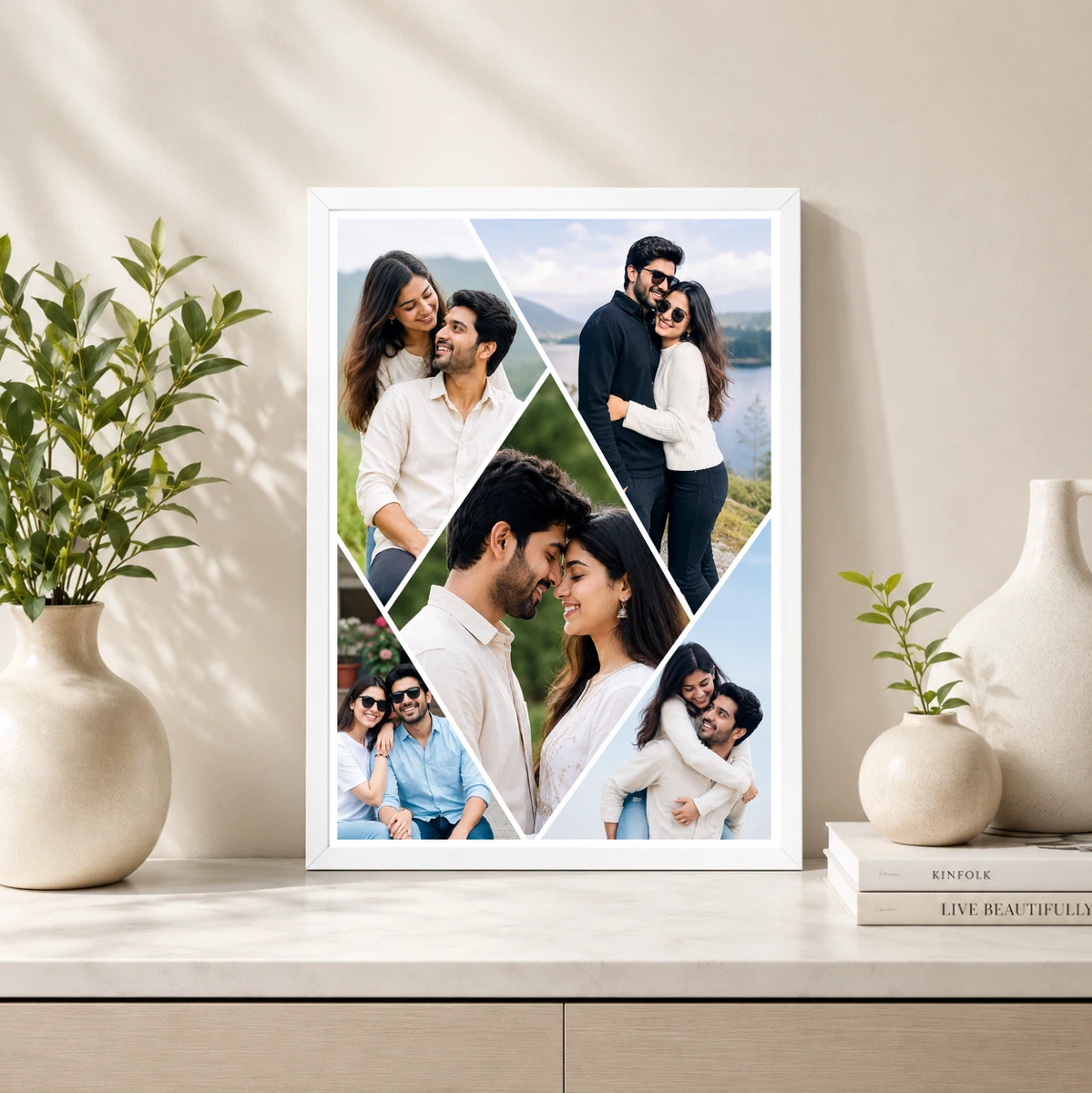 Triangle Diamond Cut 5 Photo Couple Photo Collage Frame 4 Triangle Diamond Cut 5 Photo Couple Photo Collage Frame - Image 4