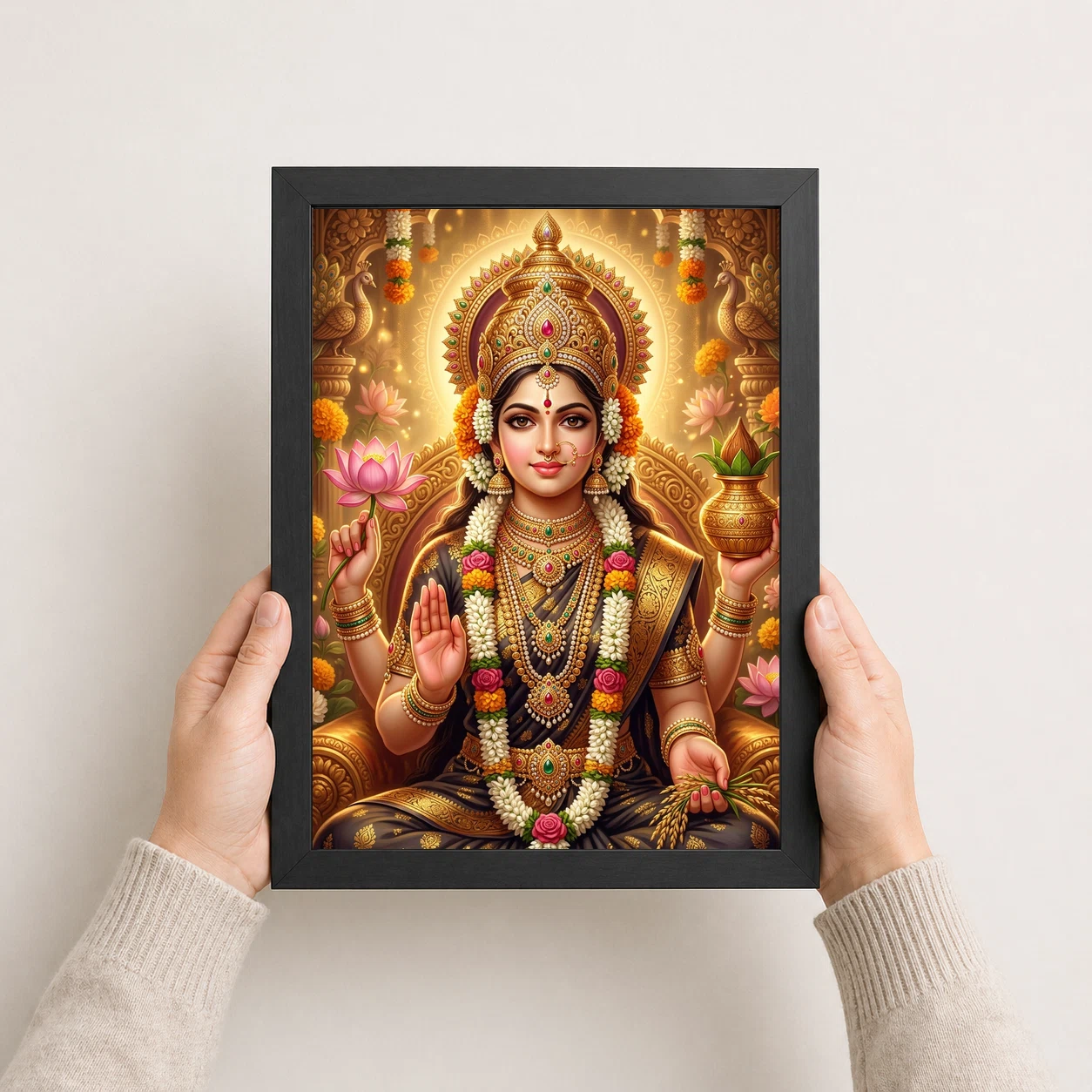 Varalakshmi Portrait Jewels Flowers Golden Detailed Art Photo Frame 8 Varalakshmi Portrait Jewels Flowers Golden Detailed Art Photo Frame - Image 8