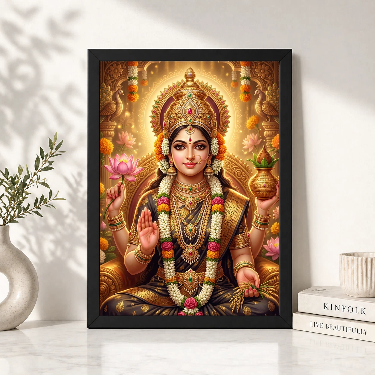 Varalakshmi Portrait Jewels Flowers Golden Detailed Art Photo Frame 6 Varalakshmi Portrait Jewels Flowers Golden Detailed Art Photo Frame - Image 6